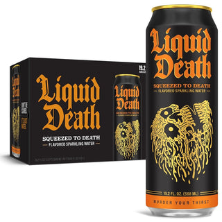 Liquid Death Sparkling Water, Squeezed to Death, 19.2oz King Size (Pack of 12)