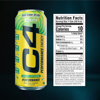 Cellucor C4 Performance Zero Sugar Energy Drink, Sour Gummy Splash, 16oz (Pack of 12)