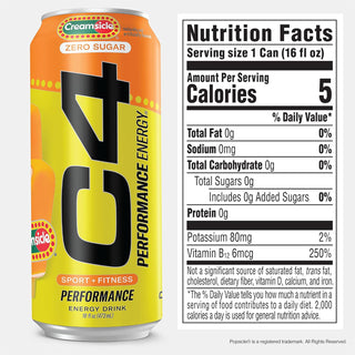 Cellucor C4 Performance Zero Sugar Energy Drink, Orange Creamsicle, 16oz (Pack of 12)