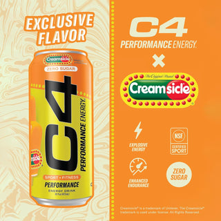 Cellucor C4 Performance Zero Sugar Energy Drink, Orange Creamsicle, 16oz (Pack of 12)