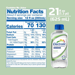 Electrolit Electrolyte Hydration Beverage, Coconut, 21oz (Pack of 12)
