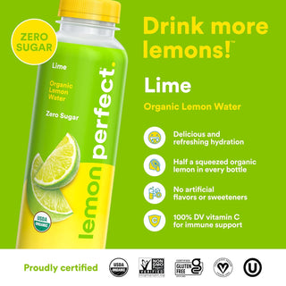 Lemon Perfect Lemon Water, Lime, 15.2oz (Pack of 12)