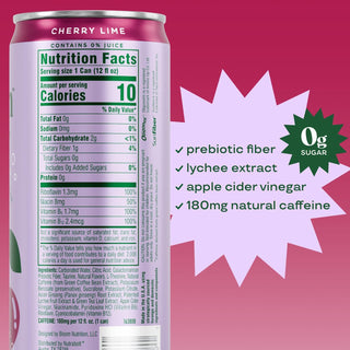 Bloom Sparkling Energy Drink, Cherry Lime, 12oz (Pack of 12)