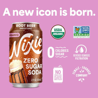 Nixie Organic Zero Sugar Soda, Root Beer, 12oz (Pack of 12)