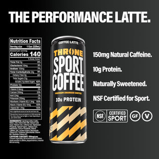 Throne Sport Cold Brew Coffee 10g Protein, Coffee Latte, 11oz (Pack of 12)