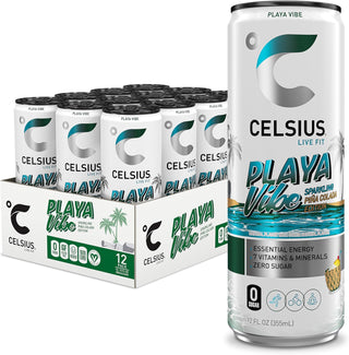 CELSIUS Sparkling Energy Drink, Piña Colada Playa Vibe, 12oz (Pack of 12)
