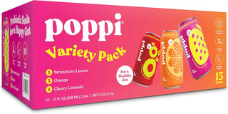 Poppi Prebiotic Soda, 3 Flavor Variety, 12oz (Pack of 15)