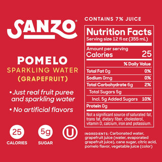 Sanzo Flavored Sparkling Water, Pomelo (Grapefruit), 12oz (Pack of 12)
