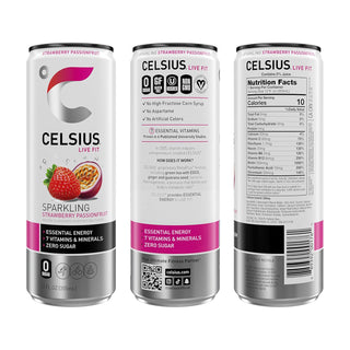 CELSIUS Sparkling Energy Drink, Strawberry Passionfruit, 12oz (Pack of 12)