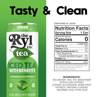 RYL Iced Tea, Green Tea, 16oz (Pack of 12)