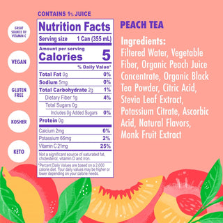 SWOON Sugar Free Iced Tea, Peach, 12oz (Pack of 12)