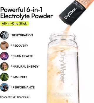 DryWater Electrolyte Powder Packets, Peach Mango, 0.39oz (Pack of 12)