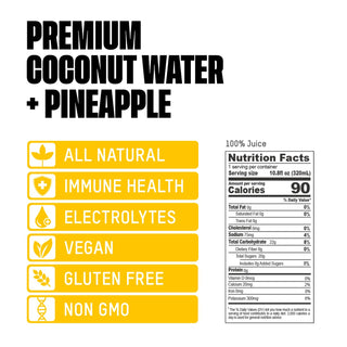 Once Upon a Coconut 100% Pure Coconut Water, Pineapple, 10.8oz (Pack of 12)