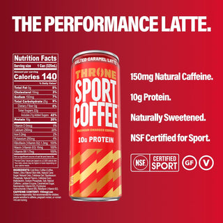Throne Sport Cold Brew Coffee 10g Protein, Salted Caramel Latte, 11oz (Pack of 12)