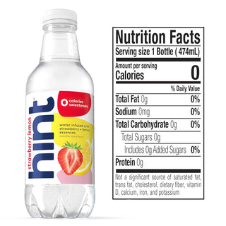 Hint Fruit-Infused Water, Strawberry Lemon, 16oz (Pack of 12)