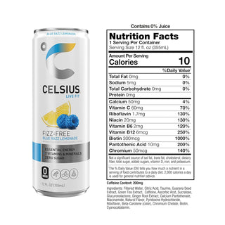 CELSIUS Fizz-Free Energy Drink, Blue Razz Lemonade, 12oz (Pack of 12)