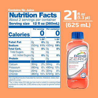 Electrolit ZERO Electrolyte Hydration Beverage, Strawberry Banana, 21oz (Pack of 12)