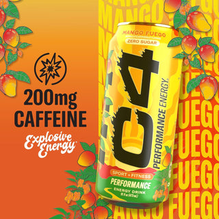 Cellucor C4 Performance Zero Sugar Energy Drink, Mango Fuego, 16 oz (Pack of 12)