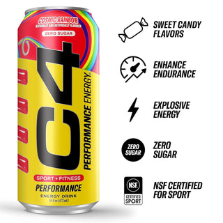 Cellucor C4 Performance Zero Sugar Energy Drink, Cosmic Rainbow, 16oz (Pack of 12)