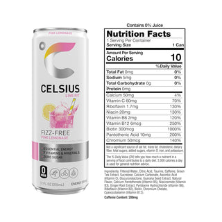 CELSIUS Fizz-Free Energy Drink, Pink Lemonade, 12oz (Pack of 12)