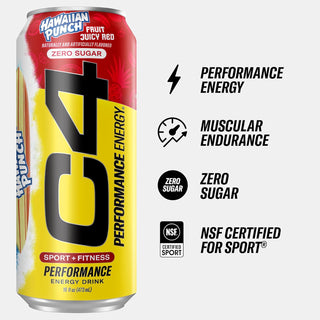 Cellucor C4 Performance Zero Sugar Energy Drink, Hawaiian Punch, 16oz (Pack of 12)
