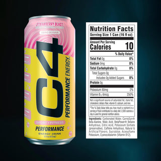 Cellucor C4 Performance Zero Sugar Energy Drink, Strawberry Blast, 16oz (Pack of 12)