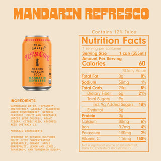 De La Calle Tepache Modern Mexican Soda, Mandarin Refresco, 12oz (Pack of 12)