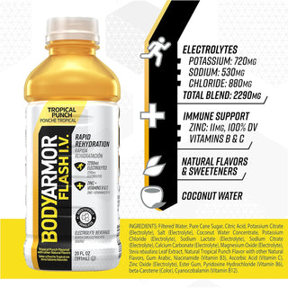 BodyArmor Flash I.V. Rapid Rehydration Electrolyte Beverage, Tropical Punch, 20oz (Pack of 12)