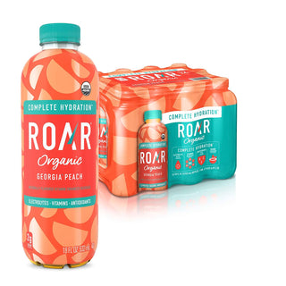 ROAR Complete Hydration Organic Drink, Georgia Peach, 18 oz (Pack of 12)