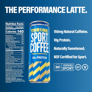 Throne Sport Cold Brew Coffee 10g Protein, French Vanilla Latte, 11oz (Pack of 12)