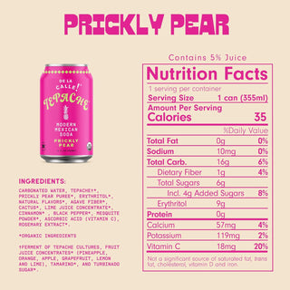 De La Calle Tepache Modern Mexican Soda, Prickly Pear Cactus, 12oz (Pack of 12)