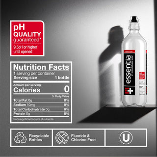 Essentia Ionized Alkaline 9.5 pH Bottled Water, 700 ml, Sport Cap (Pack of 24)