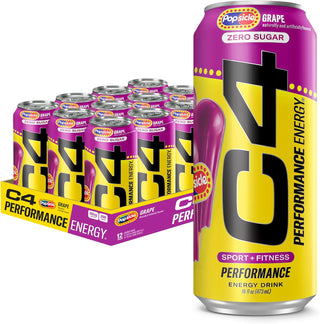 Cellucor C4 Performance Zero Sugar Energy Drink, Popsicle Grape, 16oz (Pack of 12)