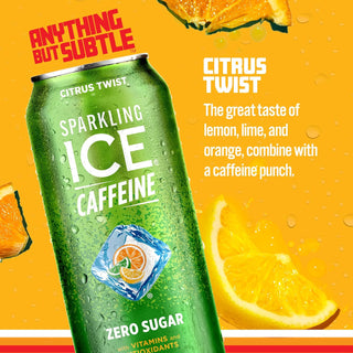 Sparkling ICE Sparkling Water with Caffeine, Citrus Twist, 16oz Cans (Pack Of 12)