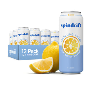 Spindrift Fruit Flavored Sparkling Water, Lemon, 16 oz Cans (Pack of 12)
