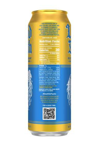 Liquid Death Iced Tea, Blueberry Buzzsaw, 19.2oz King Size (Pack of 12)