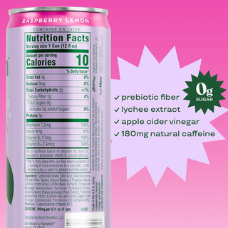 Bloom Sparkling Energy Drink, Raspberry Lemon, 12oz (Pack of 12)
