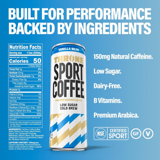 Throne Sport Cold Brew Coffee, Vanilla Bean, 11oz (Pack of 12)