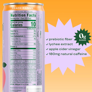 Bloom Sparkling Energy Drink, Peach Mango, 12oz (Pack of 12)
