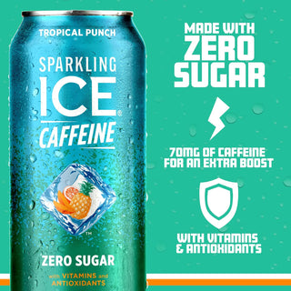 Sparkling ICE Sparkling Water with Caffeine, Tropical Punch, 16oz Cans (Pack Of 12)