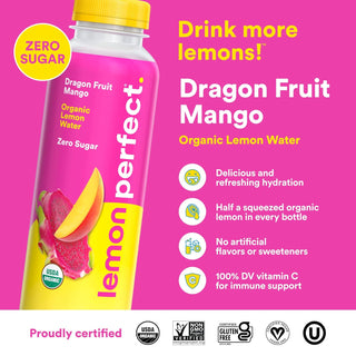 Lemon Perfect Lemon Water, Dragon Fruit Mango, 15.2oz (Pack of 12)