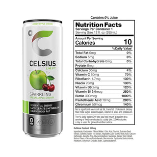 CELSIUS Sparkling Energy Drink, Green Apple Cherry, 12oz (Pack of 12)