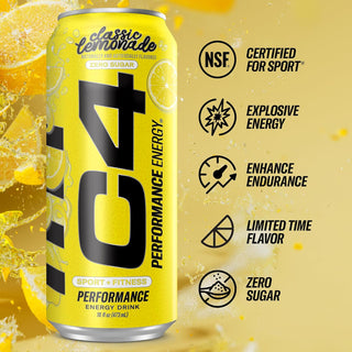 Cellucor C4 Performance Zero Sugar Energy Drink, Classic Lemonade, 16oz (Pack of 12)