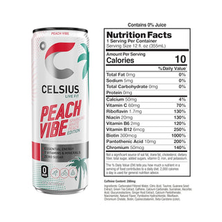CELSIUS Sparkling Energy Drink, Peach Vibe, 12oz (Pack of 12)