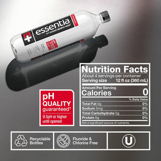 Essentia Ionized Alkaline 9.5 pH Bottled Water, 12 Ounce, (Pack of 24)