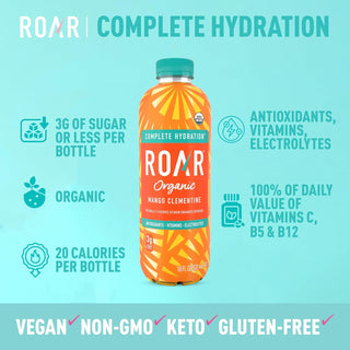 ROAR Complete Hydration Organic Drink, Mango Clementine, 18 oz (Pack of 12)