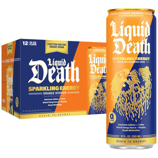 Liquid Death Sparkling Energy, Orange Horror, 12oz (Pack of 12)