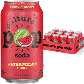 Culture Pop Sparkling Probiotic Soda, Watermelon Lime, 12oz (Pack of 12)