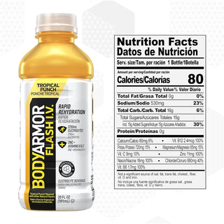BodyArmor Flash I.V. Rapid Rehydration Electrolyte Beverage, Tropical Punch, 20oz (Pack of 12)