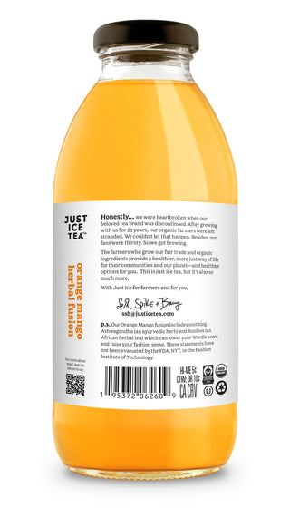 Just Ice Tea, Orange Mango Herbal Fusion, 16oz (Pack of 12)